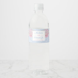 Preppy Pink and Blue Chinoiserie Wedding Wasserflaschenetikett