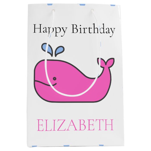 Preppy Pink and Blue Whales and Polka Dots Mittlere Geschenktüte (Vorderseite)