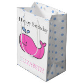 Preppy Pink and Blue Whales and Polka Dots Mittlere Geschenktüte (Rückseite Schrägansicht)