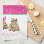 Preppy Pink and Green Christmas Trees Geschirrtuch (Viertel Falte)