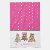 Preppy Pink and Green Christmas Trees Geschirrtuch (Vertikal)