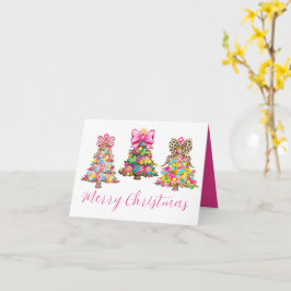 Preppy Pink and Green Christmas Trees Karte