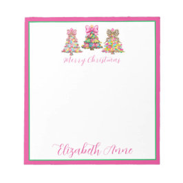 Preppy Pink and Green Christmas Trees Notizblock