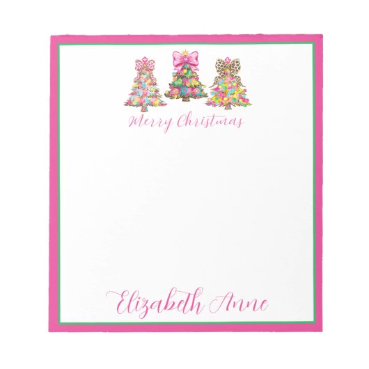 Preppy Pink and Green Christmas Trees Notizblock (Vorderseite)