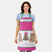 Preppy Pink and Green Christmas Trees Schürze (Getragen)