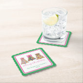 Preppy Pink and Green Christmas Trees Untersetzer (Vor Ort)