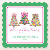 Preppy Pink and Green Christmas Trees Untersetzer (Vorderseite)