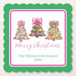 Preppy Pink and Green Christmas Trees Untersetzer