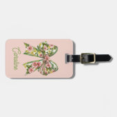 Preppy Pink and Green Floral Bow Personalized Gepäckanhänger (Vorderseite horizontal)