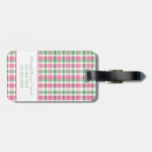 Preppy Pink and Green Plaid Monogram Gepäckanhänger (Rückseite horizontal)