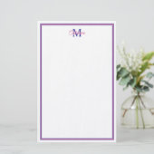 Preppy Pink and Navy Blue Simple Monogram Briefpapier (Stehend Vorderseite)