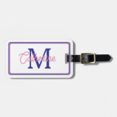 Preppy Pink and Navy Blue Simple Monogram Gepäckanhänger (Vorderseite horizontal)