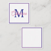 Preppy Pink and Navy Blue Simple Monogram Mitteilungskarte (Vorne/Hinten)
