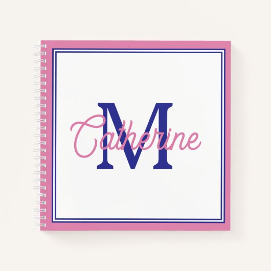 Preppy Pink and Navy Blue Simple Monogram Notizblock (Vorderseite)