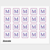 Preppy Pink and Navy Blue Simple Monogram Quadratischer Aufkleber (Blatt)