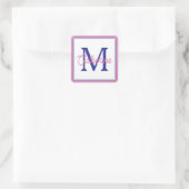 Preppy Pink and Navy Blue Simple Monogram Quadratischer Aufkleber (Tasche)