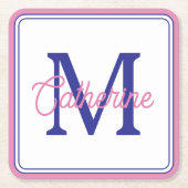 Preppy Pink and Navy Blue Simple Monogram Rechteckiger Pappuntersetzer (Vorderseite)