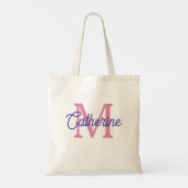 Preppy Pink and Navy Blue Simple Monogram Tragetasche (Rückseite)