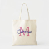 Preppy Pink and Navy Blue Simple Monogram Tragetasche (Vorne)