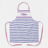 Preppy Pink and Navy Blue Stripe Simple Monogram Schürze (Vorderseite)
