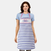 Preppy Pink and Navy Blue Stripe Simple Monogram Schürze (Getragen)