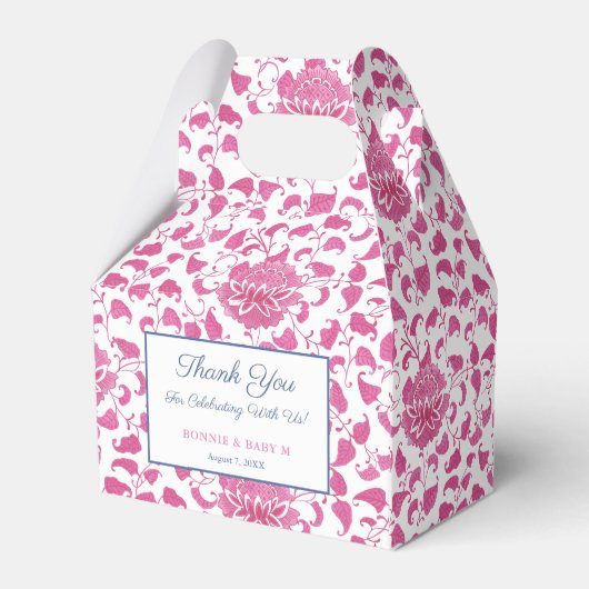 Preppy Pink and White Chinoiserie Baby Girl Dusche Geschenkschachtel (Rückseite)