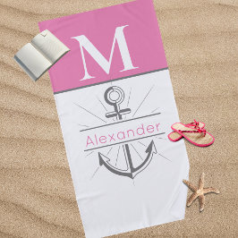 Preppy-Pink-Anker-Nautische Monogramm Strandtuch