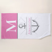 Preppy-Pink-Anker-Nautische Monogramm Strandtuch (Vorderseite)