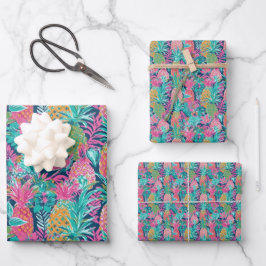 Preppy Pink Aquamarin Navy Blue Ananas Geschenkpapier Set