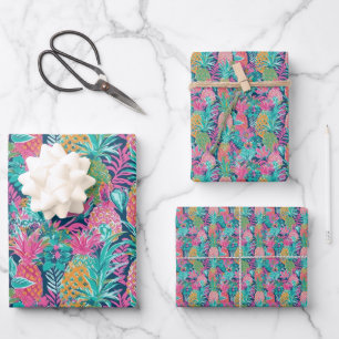 Preppy Pink Aquamarin Navy Blue Ananas Geschenkpapier Set