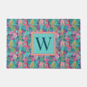 Preppy Pink Aquamarin Navy Blue Ananas Monogramm Fußmatte (Vorderseite)