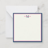 Preppy Pink Aquamarin Navy Blue Ananas Monogramm Mitteilungskarte (Vorderseite)