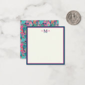 Preppy Pink Aquamarin Navy Blue Ananas Monogramm Mitteilungskarte (Vorderseite/Rückseite Beispiel)