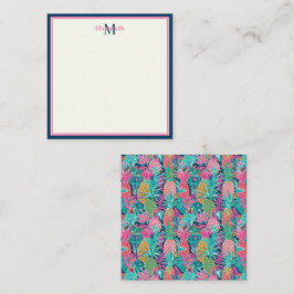 Preppy Pink Aquamarin Navy Blue Ananas Monogramm Mitteilungskarte
