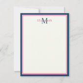 Preppy Pink Aquamarin Navy Blue Ananas Monogramm Mitteilungskarte (Vorderseite)