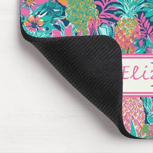 Preppy Pink Aquamarin Navy Blue Ananas Monogramm Mousepad (Ecke)