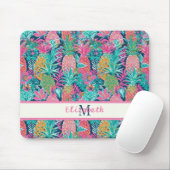 Preppy Pink Aquamarin Navy Blue Ananas Monogramm Mousepad (Mit Mouse)