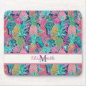 Preppy Pink Aquamarin Navy Blue Ananas Monogramm Mousepad (Vorne)