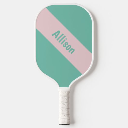 Preppy Pink auf Green Pickleball Paddel mit Name Schläger (Vorderseite)