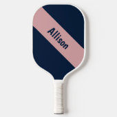 Preppy Pink auf Navy Pickleball Paddel mit Name Schläger (Vorderseite)