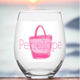 Preppy Pink Beach Bag Personalisiert Weinglas Ohne Stiel