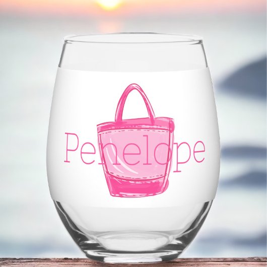 Preppy Pink Beach Bag Personalisiert Weinglas Ohne Stiel