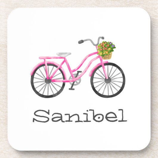 Preppy Pink Bicycle LOCATION Name Summer Fun Getränkeuntersetzer (Vorderseite)