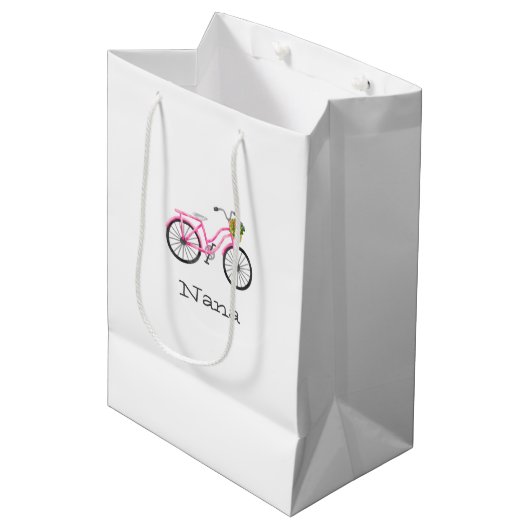 Preppy Pink Bicycle NAME Blume Aktionskorb Sommers Mittlere Geschenktüte (Vorderseite Schrägansicht)