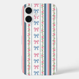 Preppy Pink Blue Coquette Bows Florals Striped iPhone 16 Hülle