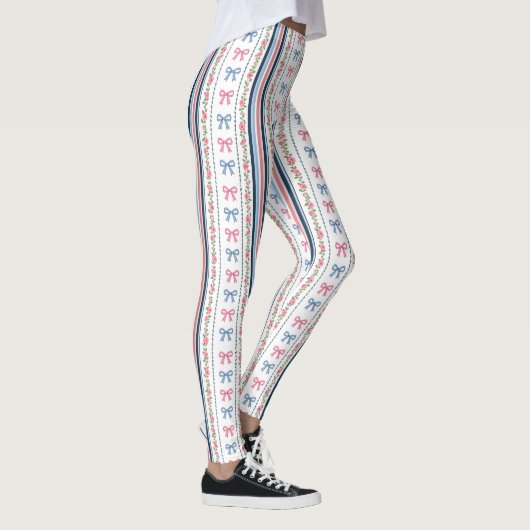 Preppy Pink Blue Coquette Bows Stripes Trendy Leggings (Rechts)