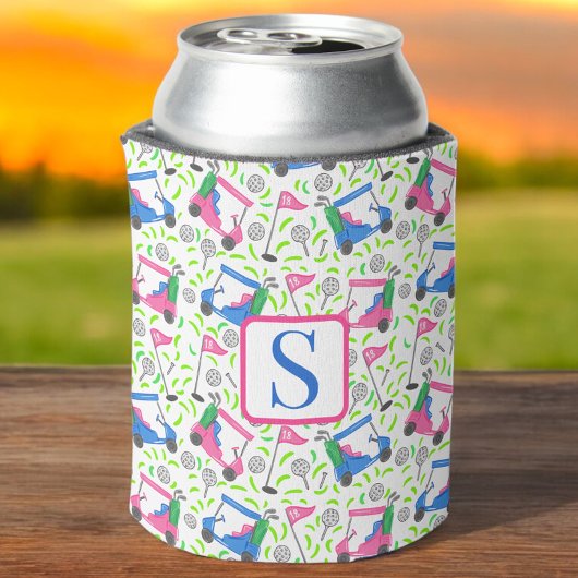 Preppy Pink Blue Green Golf Monogram Dosenkühler