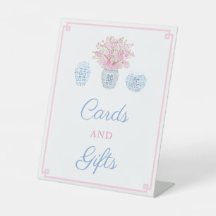Preppy Pink Blue Polterabend Karten und Geschenke Sockelschild