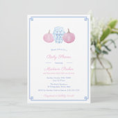 Preppy Pink & Blue Pumpkin Girl Baby ShowParty Einladung (Stehend Vorderseite)