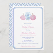 Preppy Pink & Blue Pumpkin Girl Baby ShowParty Einladung (Vorne/Hinten)